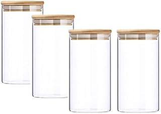 Smofax Glass Storage Jar with Bamboo Lids Airtight Kitchen Glass Jars Set of 4 Glass Food Canister Cereal Storage Containers 25oz Capacity Tea Coffee Storage Jars for Flour Sugar and Cookie