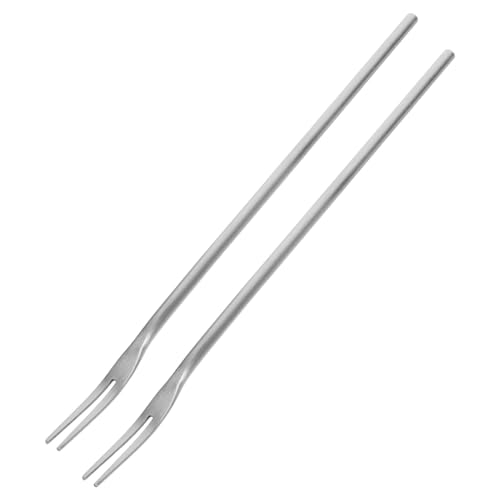 OFFSCH 2pcs Stainless Steel Fruit Forks with Long Handles Dual Teeth Dessert Forks for Cake Stylish Party Supplies for Home Banquet and Bar Use