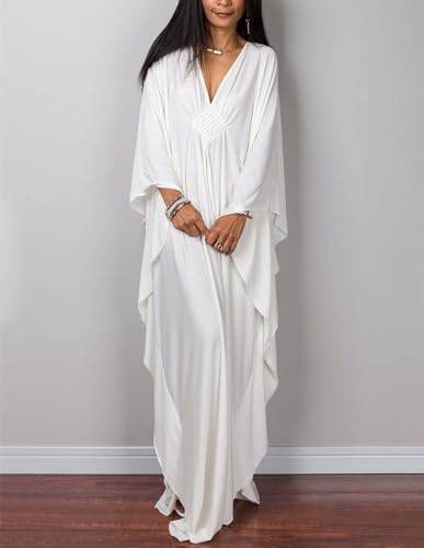 Caftan Dresses for Women Solid Color Plus Size Beach Dress V Neck Cover Up Loose Soft Kaftan Loungewear4