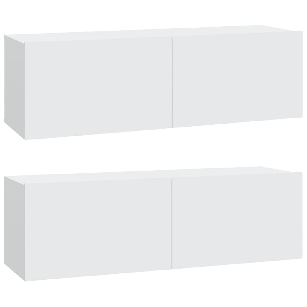 4-TLG. TV-Schrank-Set, Weiß Holzwerkstoff, Wandmontage, Modernes Media-Center für Wohnzimmer und Schlafzimmer, 80/100 cm Breite