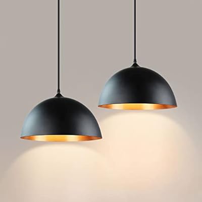 DLLT Industrial Pendant Light Fixture, Farmhouse Decor Adjustable Metal Hanging Lamp, Vintage Pendant Lighting for Kitchen Restaurant Dining Room Cafe Sink, E26 Base, Black(2 Packs)