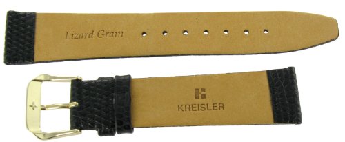 12mm Kreisler Genuine Leather Lizard Grain Black Flat Ladies Watch Band Long