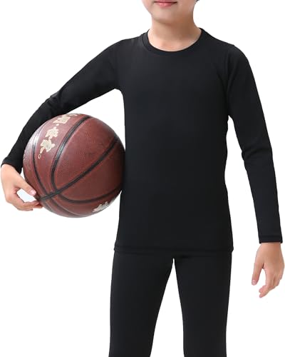 Rolimaka 3 Pack Youth Boys' Girls' Thermal Compression Shirt Long Sleeve Fleece Lined Base Layer Athletic Football T-Shirt 3Black M thumb #2