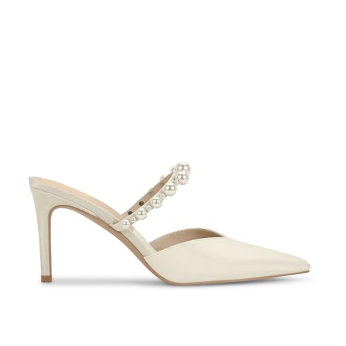 GTBINGGO White Pointed Toe Heels for Women Sexy Kitten Heels Pointy Heeled Pumps Dressy Fashion Leather Slip on Stiletto Mules Shoes