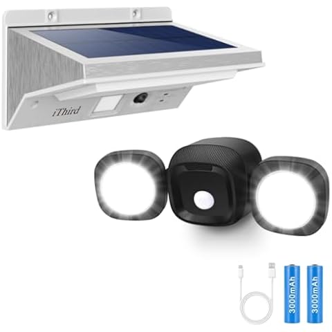 iThird Solar Outdoor Lights Motion Sensor 1Pack + Rechargeable Motion Sensor Light Outdoor 1Pack, Motion Activated Security Lights for Yard Patio Garage Waterproof Super Bright Cover