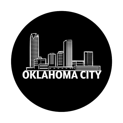 Oklahoma City USA City Skyline Silhouette Outline Sketch PopSockets Swappable PopGrip, Black - Image 3