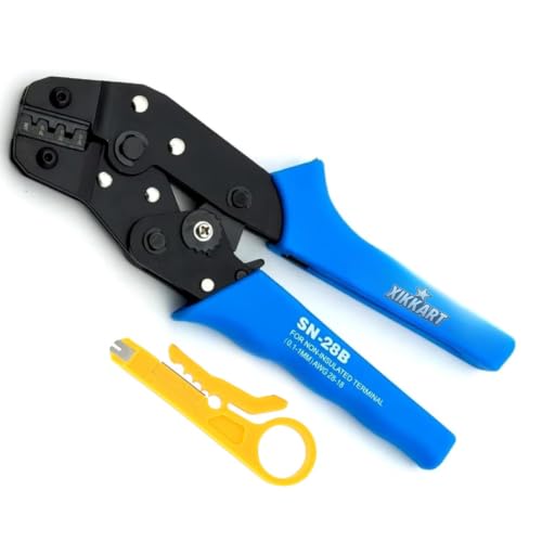 Image of XIKKART SN-28B Ratchet Crimping Tool for Non-Insulated Terminals, AWG 28-18 (0.1-1mm), Heavy Duty Wire Crimper with Ergonomic Anti-Slip Handle for Electrical Wiring, DIY & Electronics (SN-28B)