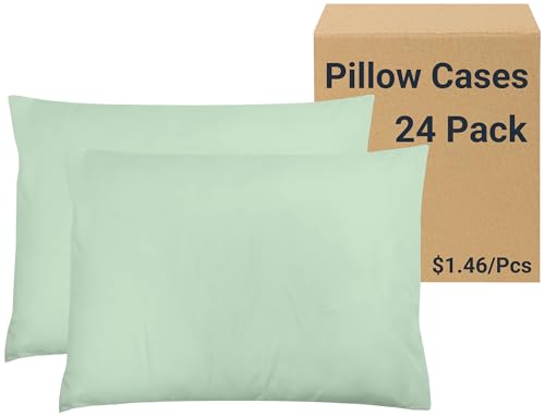 ZPECC Pillow Cases Bulk 24 Pack - Standard Pillowcases with Envelope Closure, Soft Brushed Microfiber Pillow Cover for Hotel Airb&bs Hospital Bedding Essential, Celadon