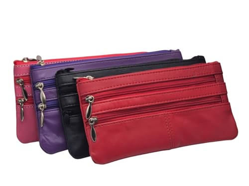 Porte-monnaie en cuir pour femme rose décontracté compact