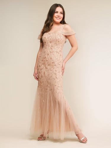 PAVERJER Mother of The Bride Dresses for Women Sequin Embroidery Cold Shoulder Mermaid Long Square Neck Tulle Evening Gown4