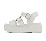 Soda “STELLAR” ~ Women Flatform Multi Strap Double Buckle Open Toe Ankle Strap Platform Wedge Sandals (All White Pu, US Footwear Size System, Adult, Women, Numeric, Medium, 7)