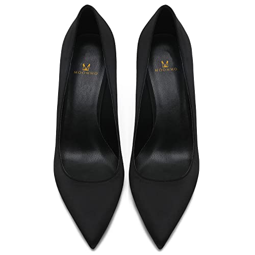MOOMMO Women Classic High Heels Pumps Shoes Pointed Toe Slip On Satin Heels Stiletto Dress Shoes Pointy Closed Toe 3" Kitten Heel Sandals Office Ladies Bridal Wedding Party Basic Formal 4-13 M US4