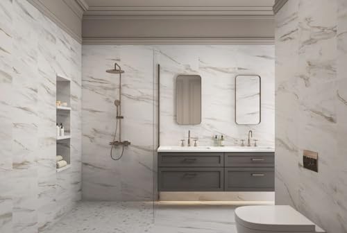 Tenedos Trcd-Clg-Gloss Siena White Greyish Oro Gold Brownish 12X24 Calacatta Marble Look Porcelain Shinny Floor Wall Tile  thumb #3