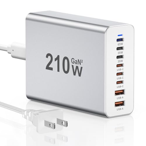Multiple USB C Charging Station 200W, GaN Charger Block Multi USBC, 8-Port Desktop Charging Hub,...