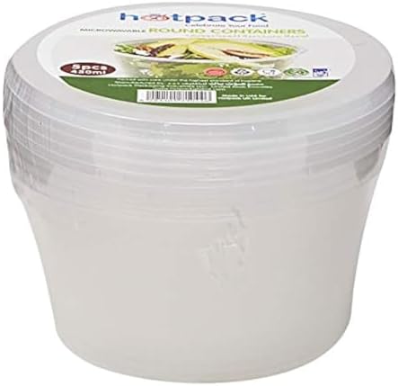 Hotpack Disposable Microwavable Food Take away , Storage Round Container 450ml with Lid, 5 Pieces