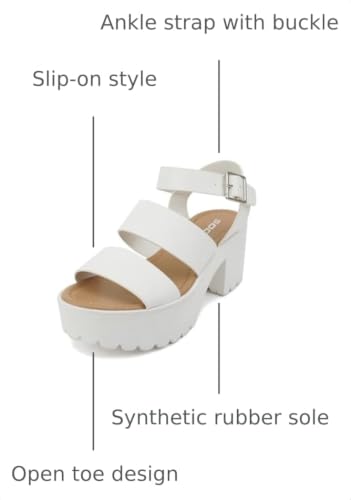 Image of Soda ACCOUNT ~ Women Open Toe Two Bands Lug sole Fashion Block Heel Sandals with Adjustable Ankle Strap
