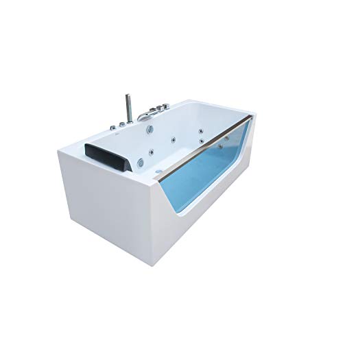 Empava 67" Acrylic Alcove Whirlpool Bathtub Hydromassage Rectangular Jetted Soaking Tub With Center Drain 3-Side Apron Model 2021 #TOP1