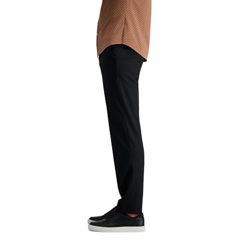 Haggar J.M Mens J.m Stretch Superflex Waist Slim Fit Flat Front Dress Casual Pants, Black, 32W x 34L US