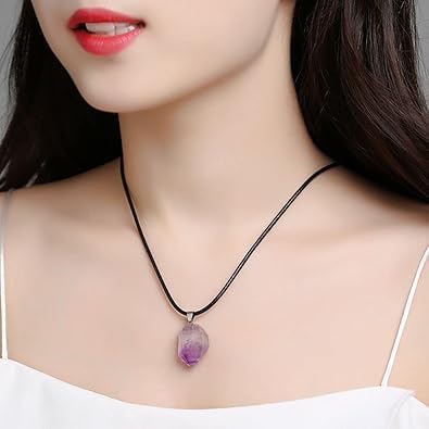 Purple Natural Amethyst Raw Stone Pendant Necklace for Women Men Raw Amethyst Pendant Crystals Necklaces Reiki Meditation Therapy - Image 3