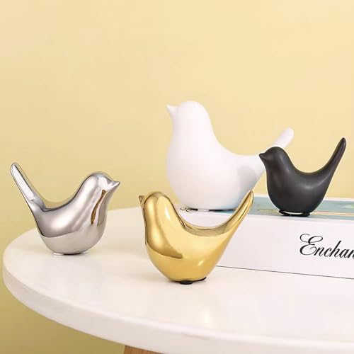 Tibeoyad Lot de 2 statues d'oiseaux, en céramique, sculptures d'oiseau modernes pour paysage, jardin, maison, bureau, décoration d'affichage, argenté – vue 6