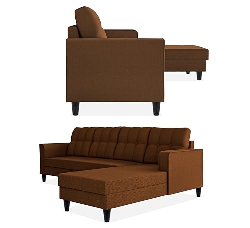 Image of Adorn India Maddox Tufted L Shape 6 Seater Sofa Set RHS (Brown) (3 Year Warranty)