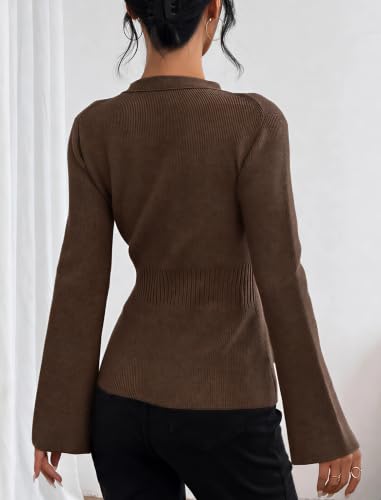 Image of ZAFUL Women's V Neck Button Down Ribbed Sweater Cardigan