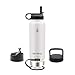 Hydrology with 4 LIDS Double Wall Vacuum Insulated Stainless Steel Water Bottle Flask - Keeps Cold and HOT (Vivid White, 32 oz)