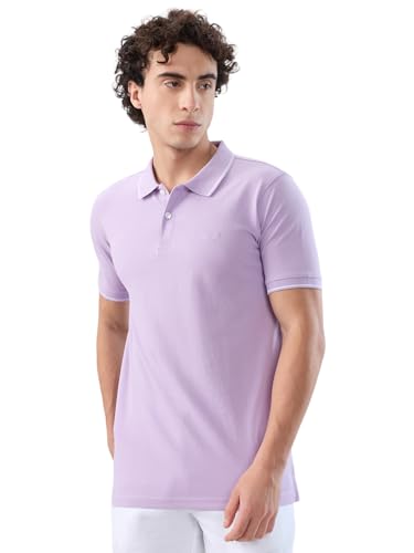 Image of Park Avenue Men Slim Fit Solid Pattern Cotton Polyester Blend Half Sleeve Polo Neck Casual T-Shirt