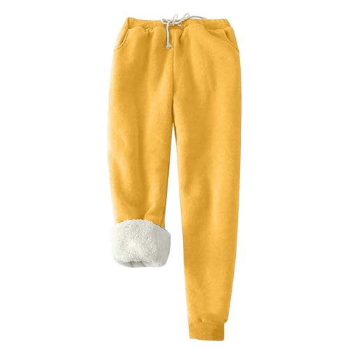 XUNRYAN Women Sherpa Lined Sweatpants Drawstring Elastic High Waisted Trousers Winter Warm Fleece Athletic Joggers w Pockets
