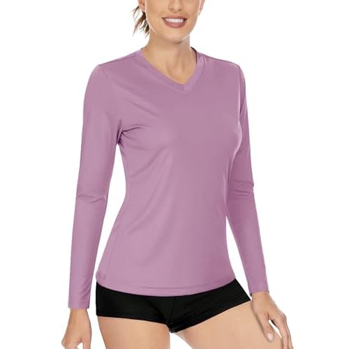 Boladeci Women’s UPF 50+ UV Protection Sun Shirts – Long Sleeve V-Neck Quick Dry Lightweight Plain Swim Tees Rash Guard
