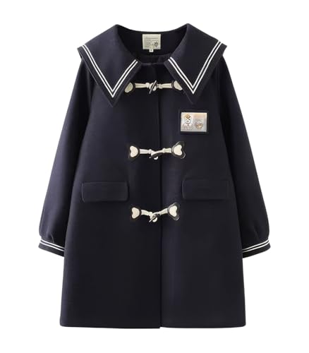 ebossy Women's Casual Cute Sailor Collar Hooded Jacket Horn Button