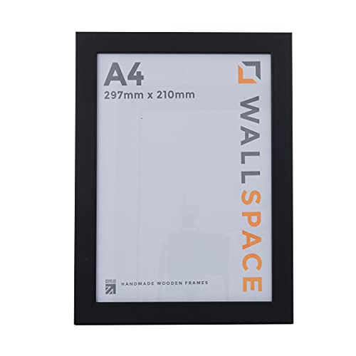 Wall Space Black A4 Photo Frame | Matt Black Wooden 297 x 210 mm | Certificate Frame | Solid Wood | Real Glass