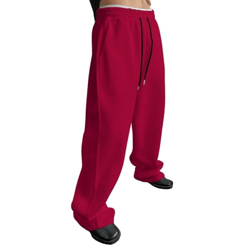 DuDubaby Men's Drawstring Waist Straight Wide Leg Baggy Pants Workout Athletic Sweatpants with Pocket