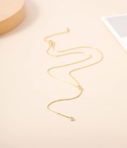 Lariat Necklace For Women, Handmade 18K Gold Plated Dainty Drop Y Chain Necklace Jewelry For Women Girl Gifts With Simulated Diamond，16" To 18" Adjustable Length (Gold) #TOP3