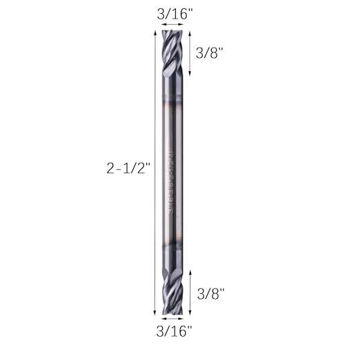 Image of 5Pcs 3 /16 inch 4 Flute Solid Carbide Square End Mill, Double End, AlTiN Coated | 35 Degree Helix, 3 /16 inch Cutting Diameter, 3 /16 inch Shank Diameter, 3 /8 inch Length of Cut, 2-1 /2 inch Overall Length