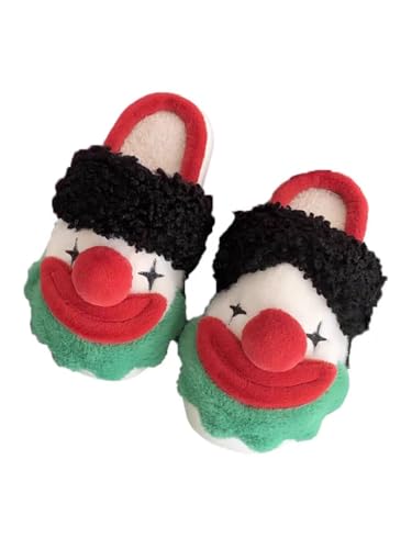 Funny Clown Fluffy Slippers for Women Teen Girls Soft Plush Warm Fuzzy Home Slippers House Slippers for Women Men (7,Red,8)