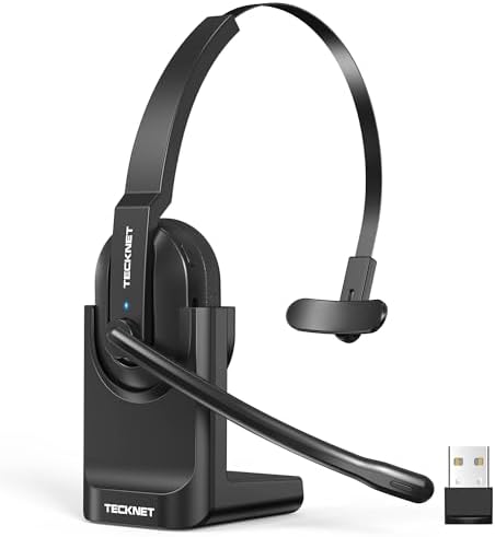 TECKNET V5.2 Bluetooth Headset with Microphone, Wireless Headset ...