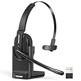 TECKNET Bluetooth Headset, Wireless Headset with Microphone Noise Cancelling & USB A Dongle, 60H Playtime & Mute, On Ear Headphones with Charging Dock for Trucker/Office/Call Center/Computer/Cellphone