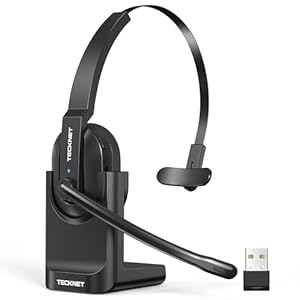TECKNET V5.2 Bluetooth Headset mit Mikrofon, Wireless Headset mit Ladestation, MIC ENC Noise Cancelling kopfhörer, USB-Dongle, On-Ear Headset kabellos für Trucker/Callcenter/Büro – 60+ Std. Akku