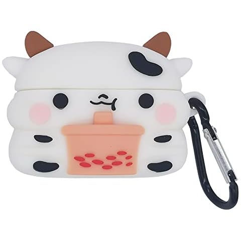 Compatible with AirPods Pro Case Boba Cow, Men Women Protective Silicone Skin for Cow AirPod Case, Funny Kawaii Fashion Cartoon 3D Cute Cover for AirPods Pro Boba Milk Tea（Boba Cow） Cover