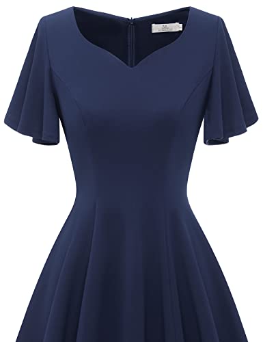 Image of HomRain Wedding Guest Dresses for Women Vintage Short Sleeves Casual Fit and Flare Cocktail Formal Dress for Tea Party
