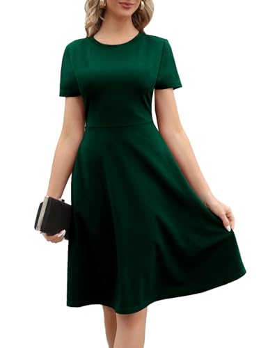 Image of Women's 2026 Fit and Flare Dress Summer Casual Elegant Vintage Floral Printed Work Party A-line Dress with Pockets 162