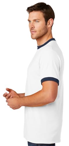 Men's Extra Soft Classic Cotton Ringer Tee Shirt - White/Navy3
