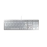 CHERRY KC 6000 SLIM, clavier au design ultra-plat, layout français (AZERTY), filaire (connexion USB-A), silencieux, durable, marquage des touche, argent