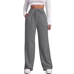 Wide Leg Sweatpants for Women Elastic High Waisted Drawstring Loose Pants with Pockets