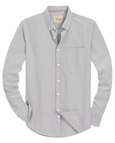 J.VER Shirt for Men Adult Long Sleeve Oxford Button Down Business Smart Casual Work Formal Fashion Regular Fit Dress Shirts Grey XL