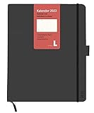 Kombitimer 2023 schwarz groß - flexibler Einband - Kalenderbuch - Wochen-Terminkalender - Organzier, 2 Einstecktaschen, Stiftehalter, Lesebändchen, 160 Seiten 21 x 26 cm