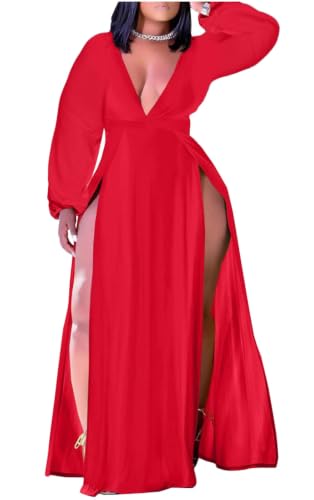 Image of Women's Plus Size Maxi Wrap Dress Sleeveless Deep V Neck Split Dress