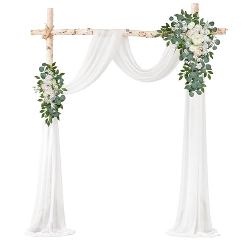 Rideau en tulle transparent - Avec 1 rouleau de ruban de 22 m - Pour arche de mariage - Décoration pour photographie et fête - Avec 1 rouleau de ruban blanc de 22 m