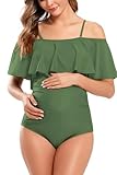 SHEKINI Trajes de baño de maternidad con hombros descubiertos, L